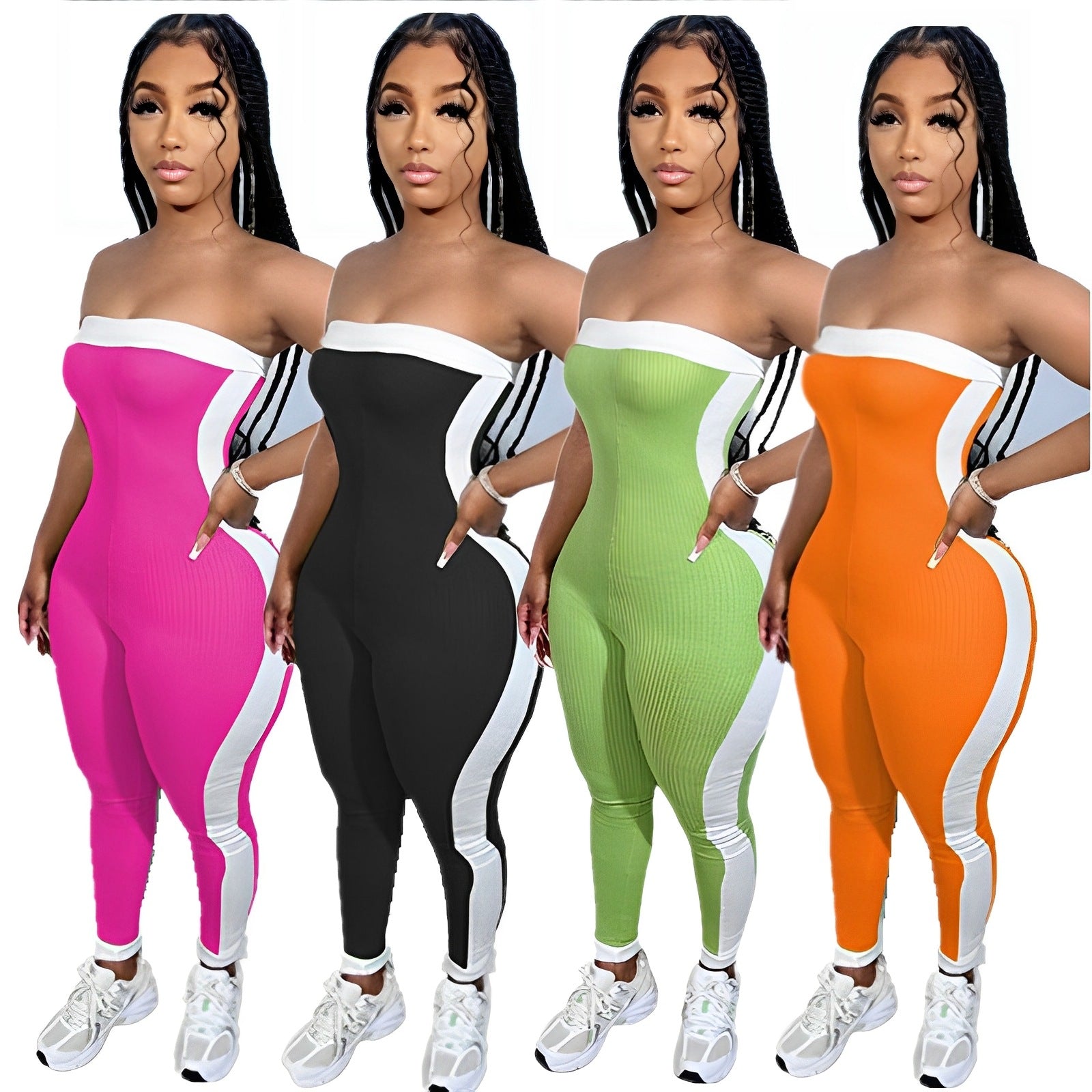 Strapless Color Block Sexy Tight Fitting Sporty Jumpsuit 6