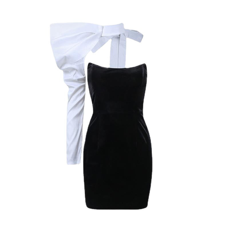 Women One Shoulder Bow Strapless Dress Two-piece Dress Set 7
