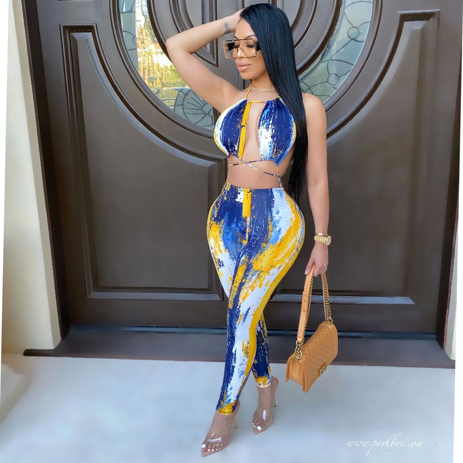 Women's Sexy Fashion Tie-Dye Tie-Up Two-Piece Trousers Set 9