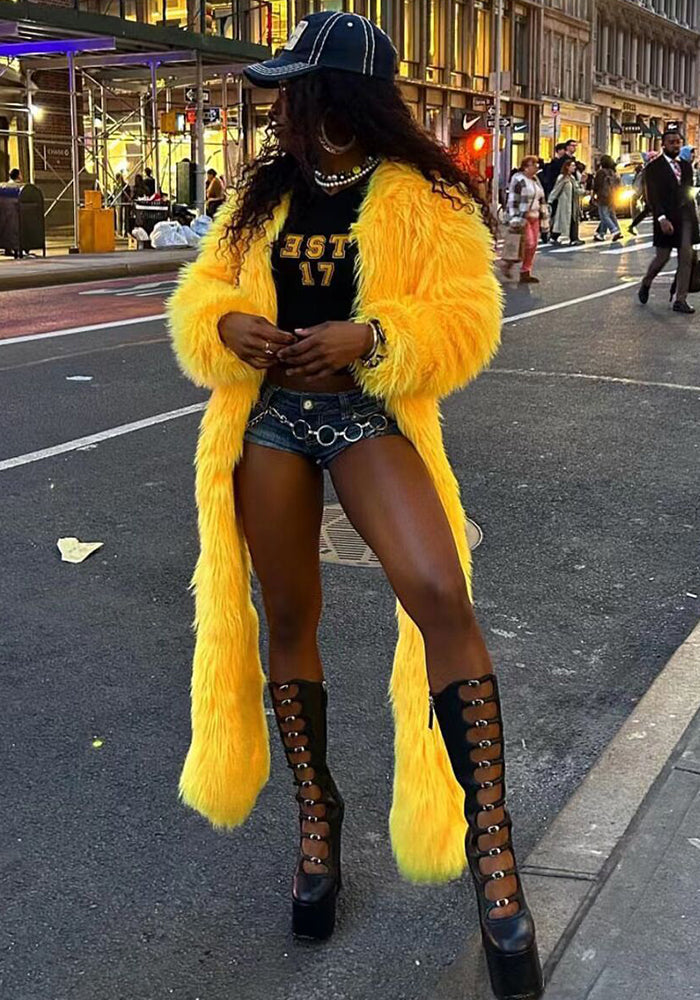 Women Street Style Furry Long Jacket