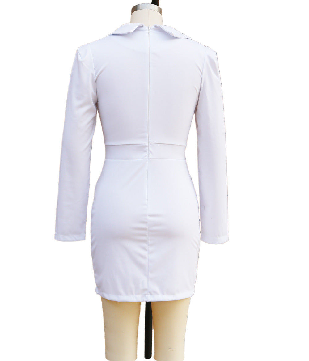 Women long-sleeved Turndown Collar Bodycon Dress 12