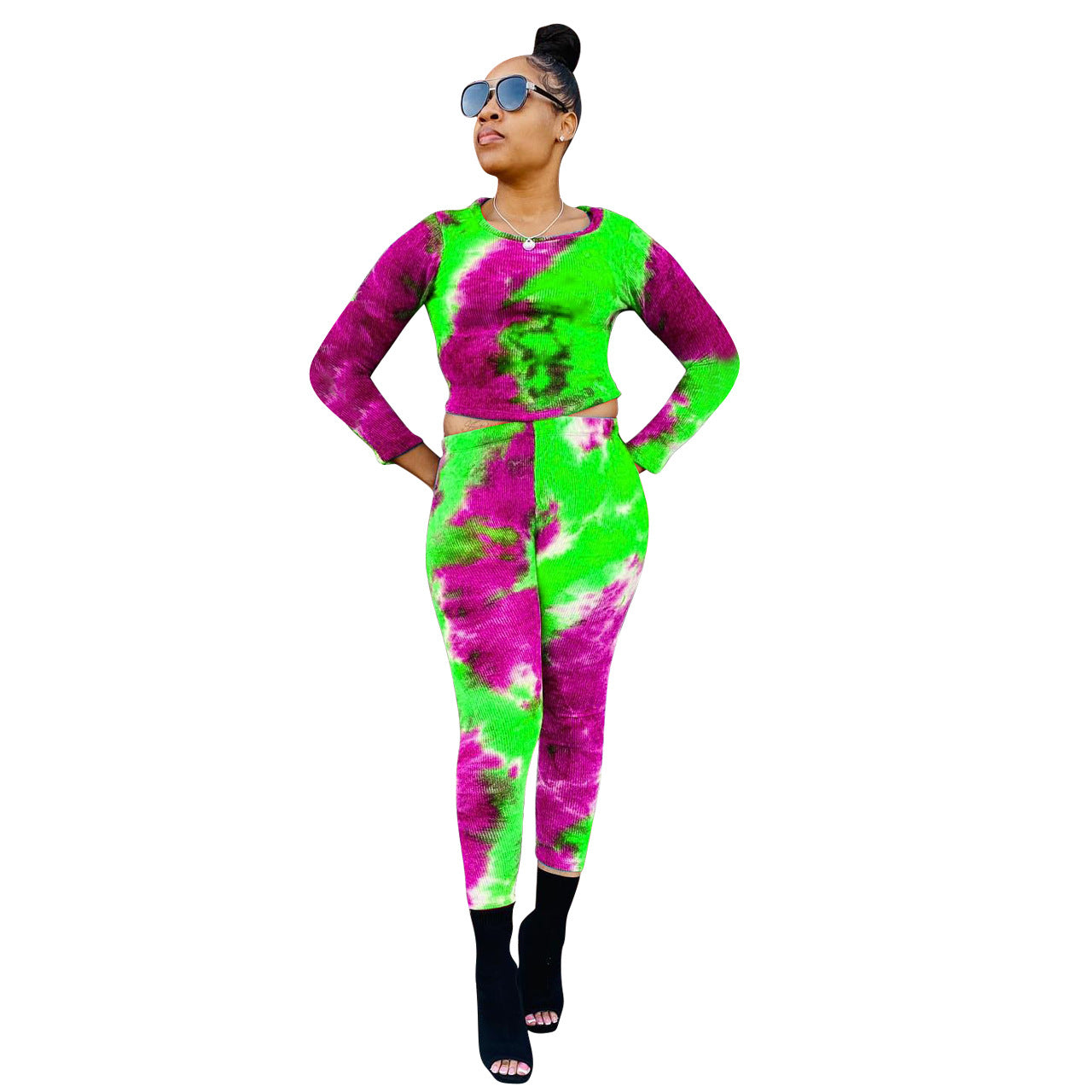 Ladies Print Top and Pant Two Piece 4