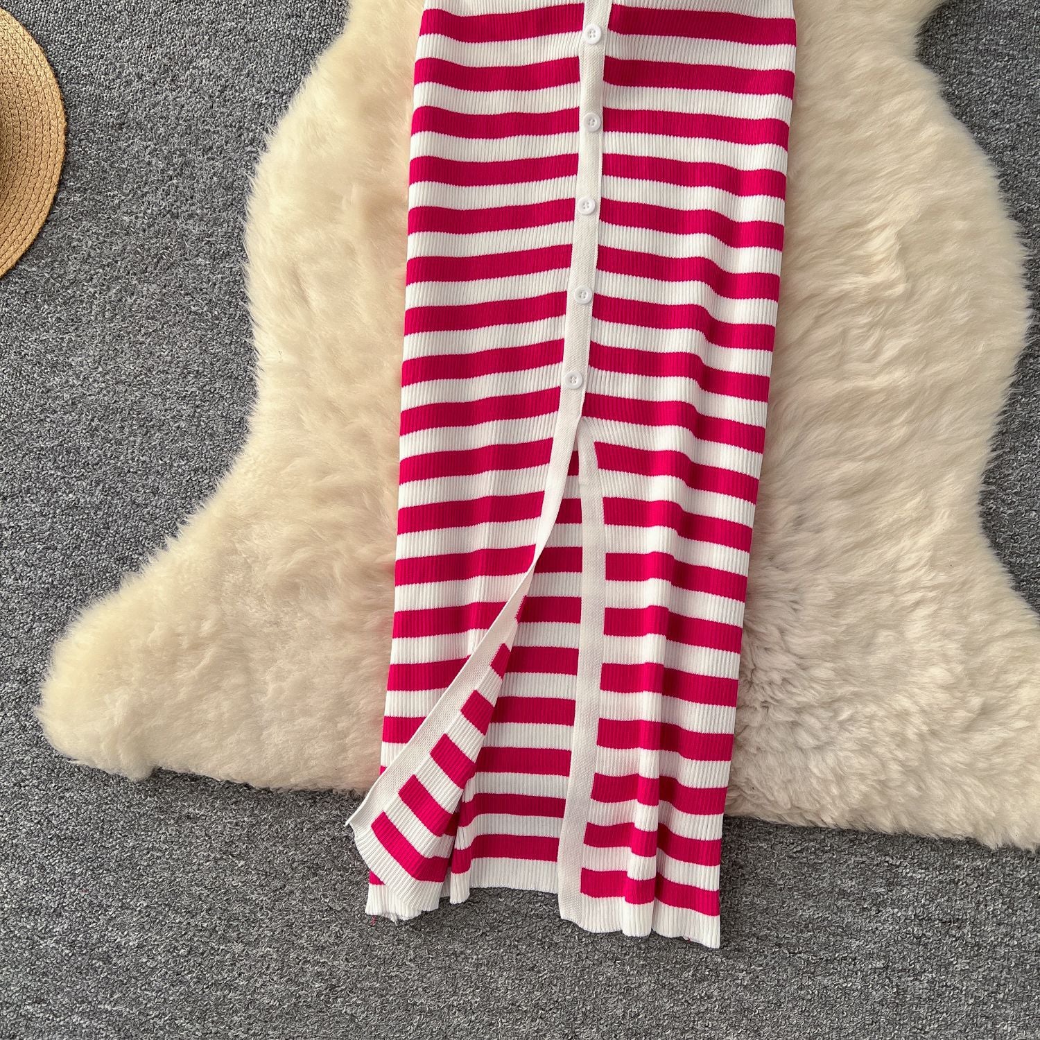 Women Metal Button Slit Knitting Dress 20