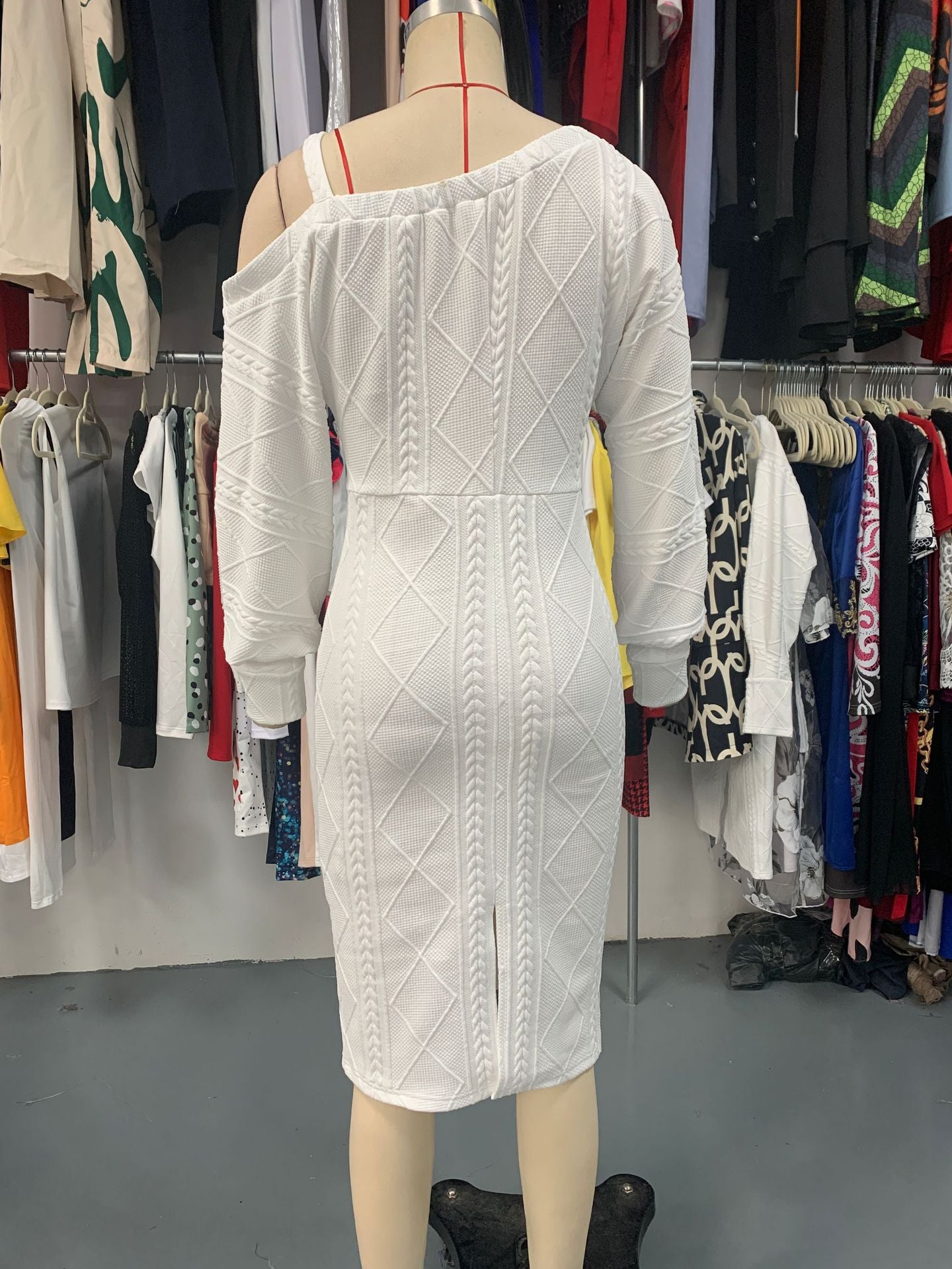 Women Winter One-shoulder Lantern Sleeve Solid Bodycon Dress Sexy Lingerie 9