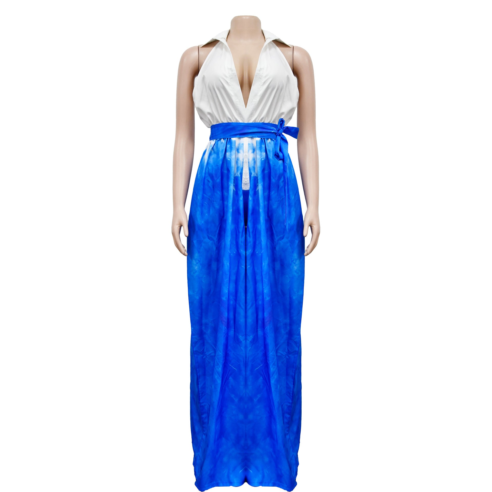 Women's Fashion Printed Sleeveless V-Neck Belted Maxi Dress For Women 13