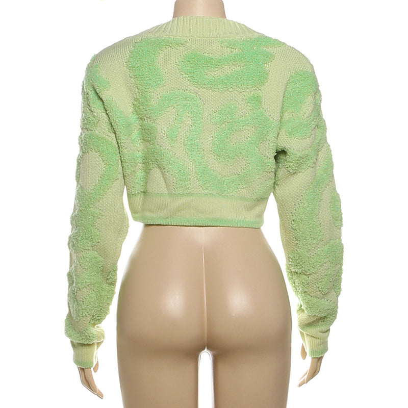 Autumn Fashion Color Matching V-Neck Buttoned High Waist Slim Women Knitting Top 34