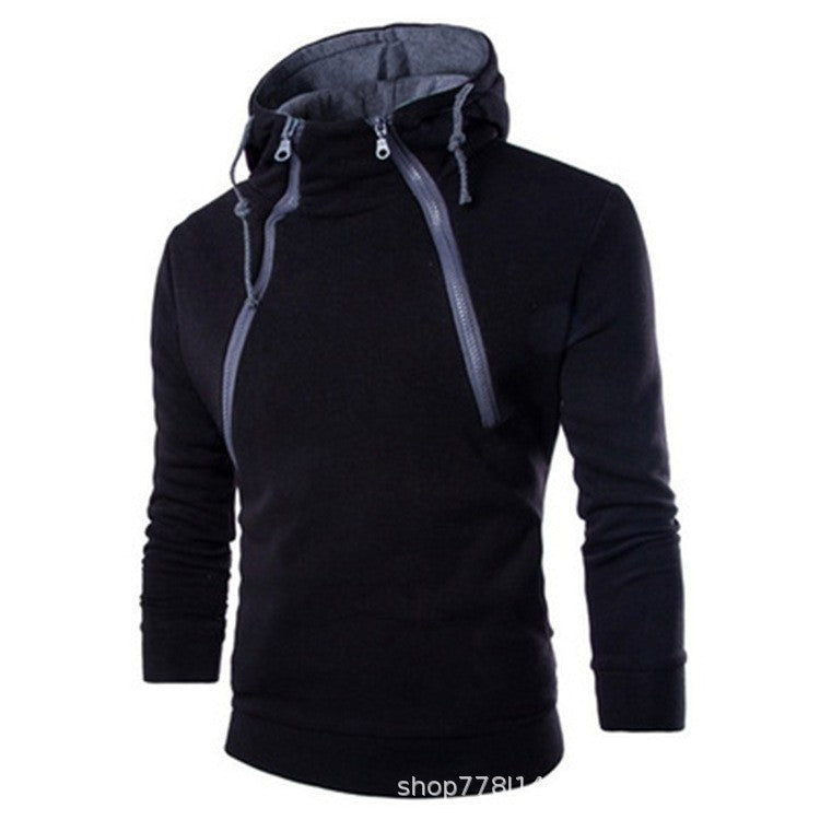 Spring Autumn Fashion Double Zipper Contrasting Hooded Men's Fleece Hoodies 3