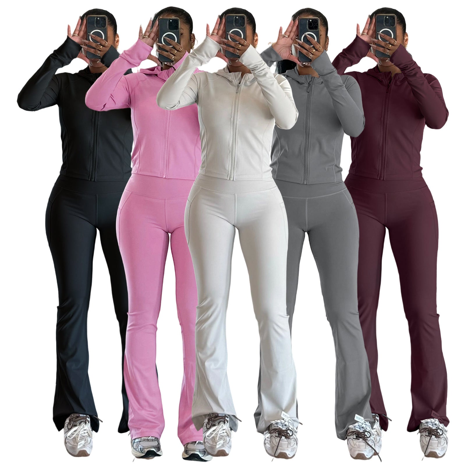 Tight Fitting Quick-Dry Gym Pockets Zipper Yoga Suit Outdoor Running Sportswear 10