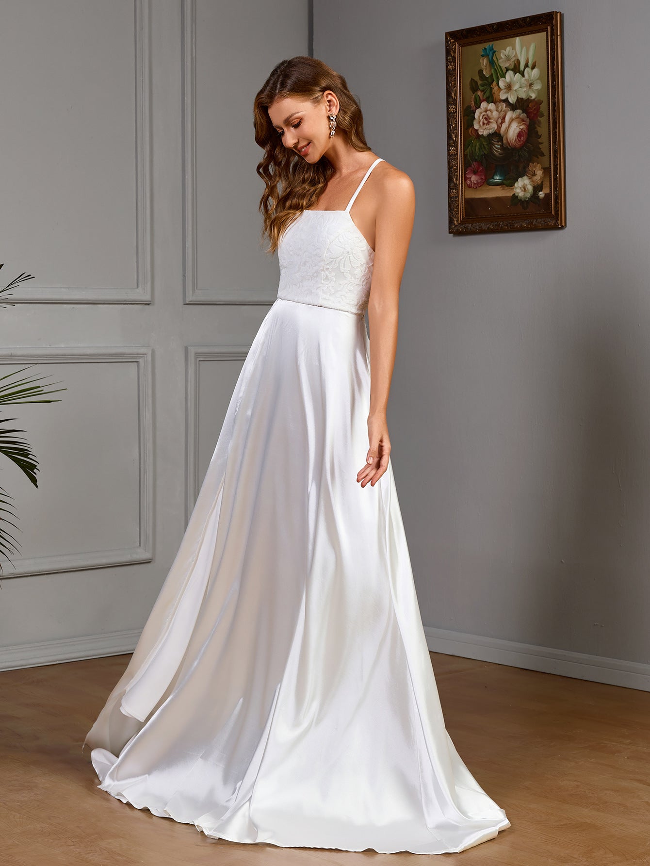 Women sleeveless suspender solid formal party evening dress 4