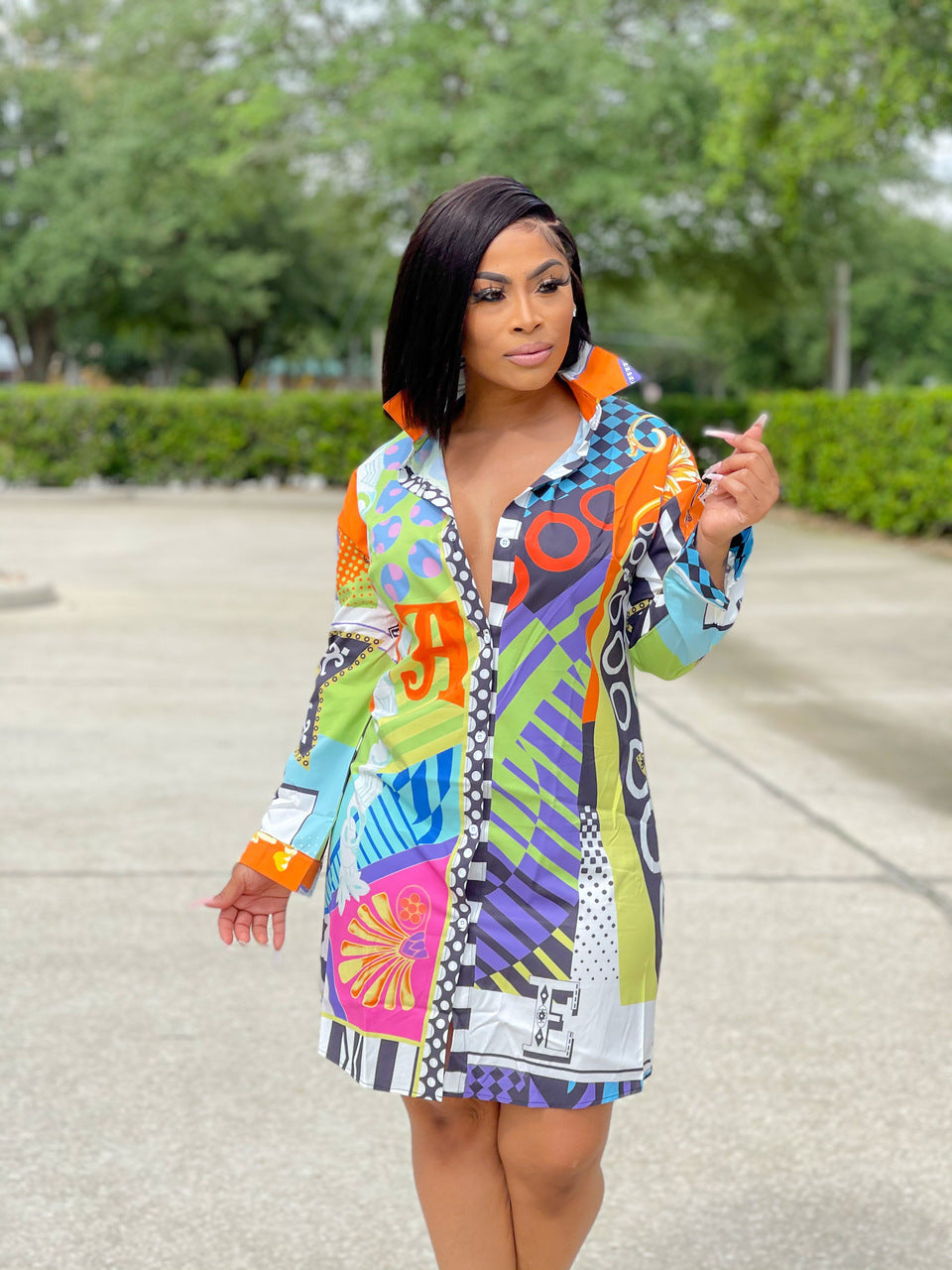 Casual Fashion Print Multicolor Women'S Shirt Dress
