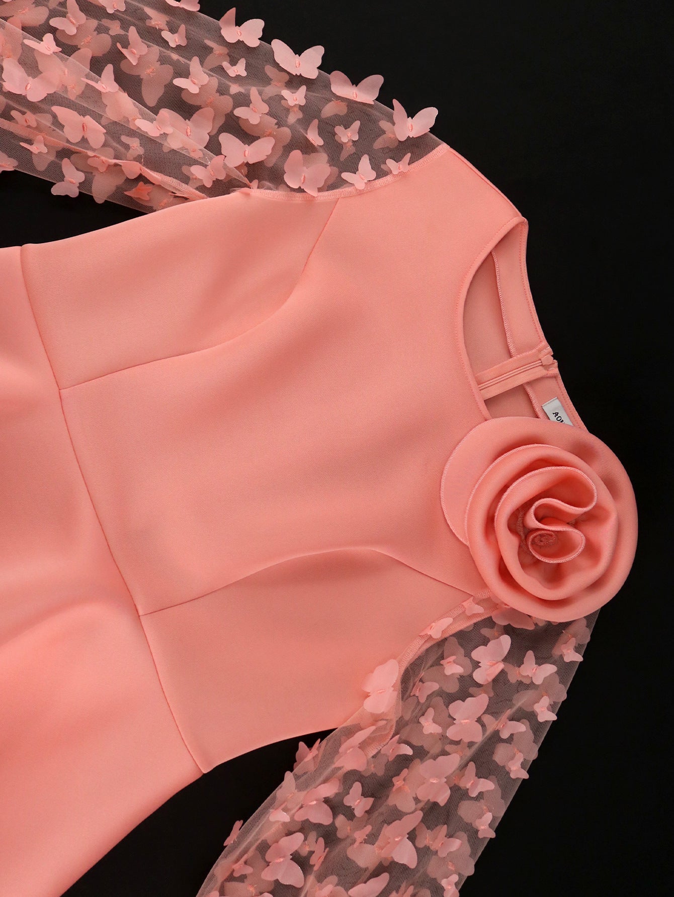 Women Formal Party Pink See-Through Sleeve Dress 7