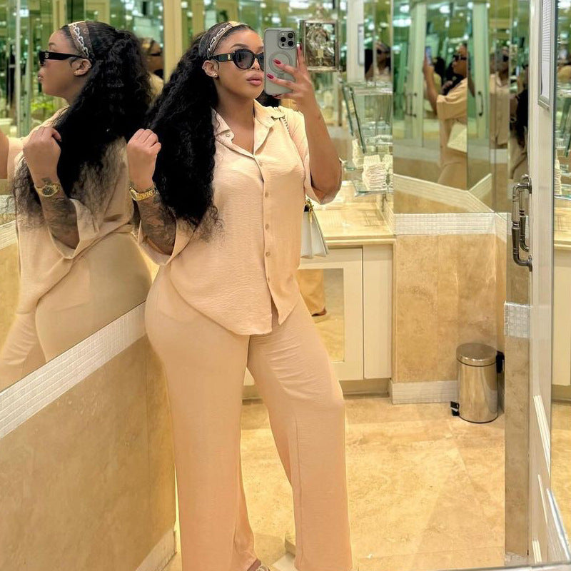 Women African Casual Short-sleeved shirt and trousers two-piece suit 4