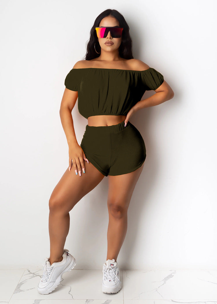 Off-Shoulder Beach Top Shorts Sporty Two-Piece Set