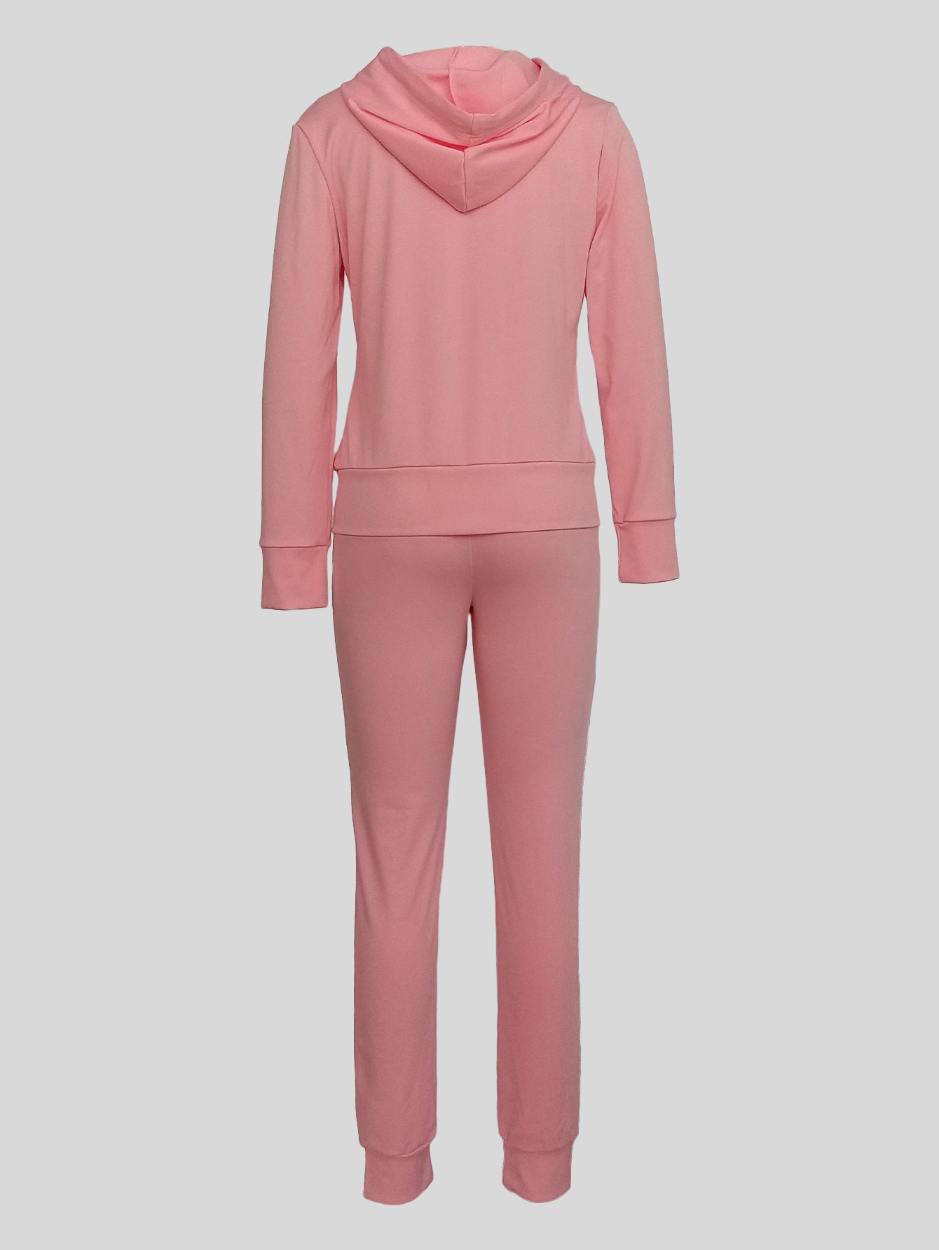 Women Casual Solid Hooded Zipper Pocket Top and Pants Two-Piece Set 5