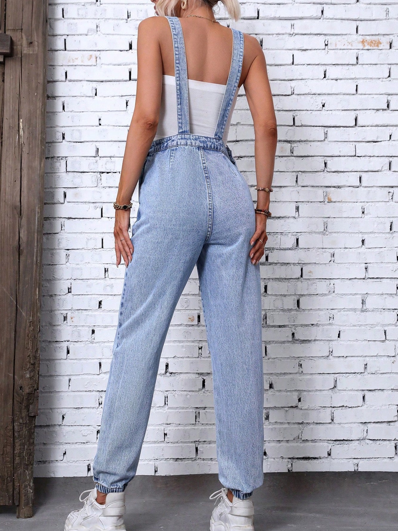 Women's Straps Overalls Ripped Denim Jumpsuit