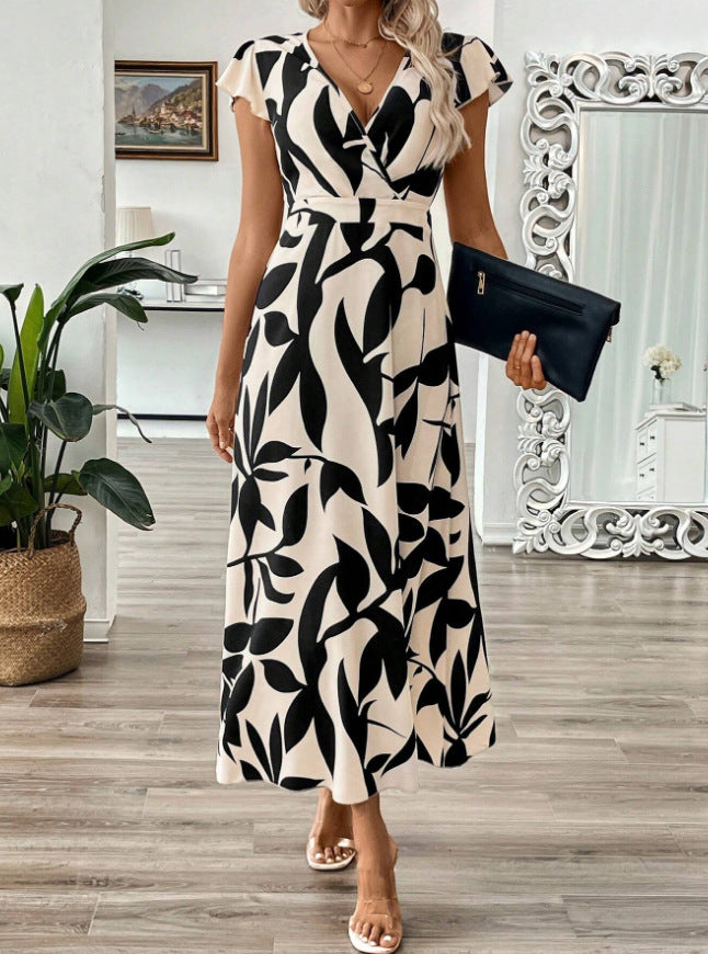 Women Summer Printed V-Neck Dress 4