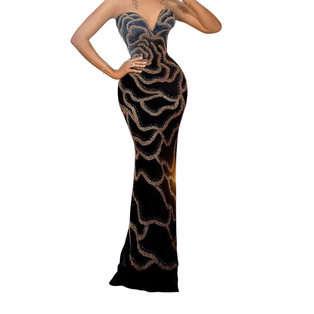 V-Neck Strapless Luxury Sequin Formal Party Long Dress 7