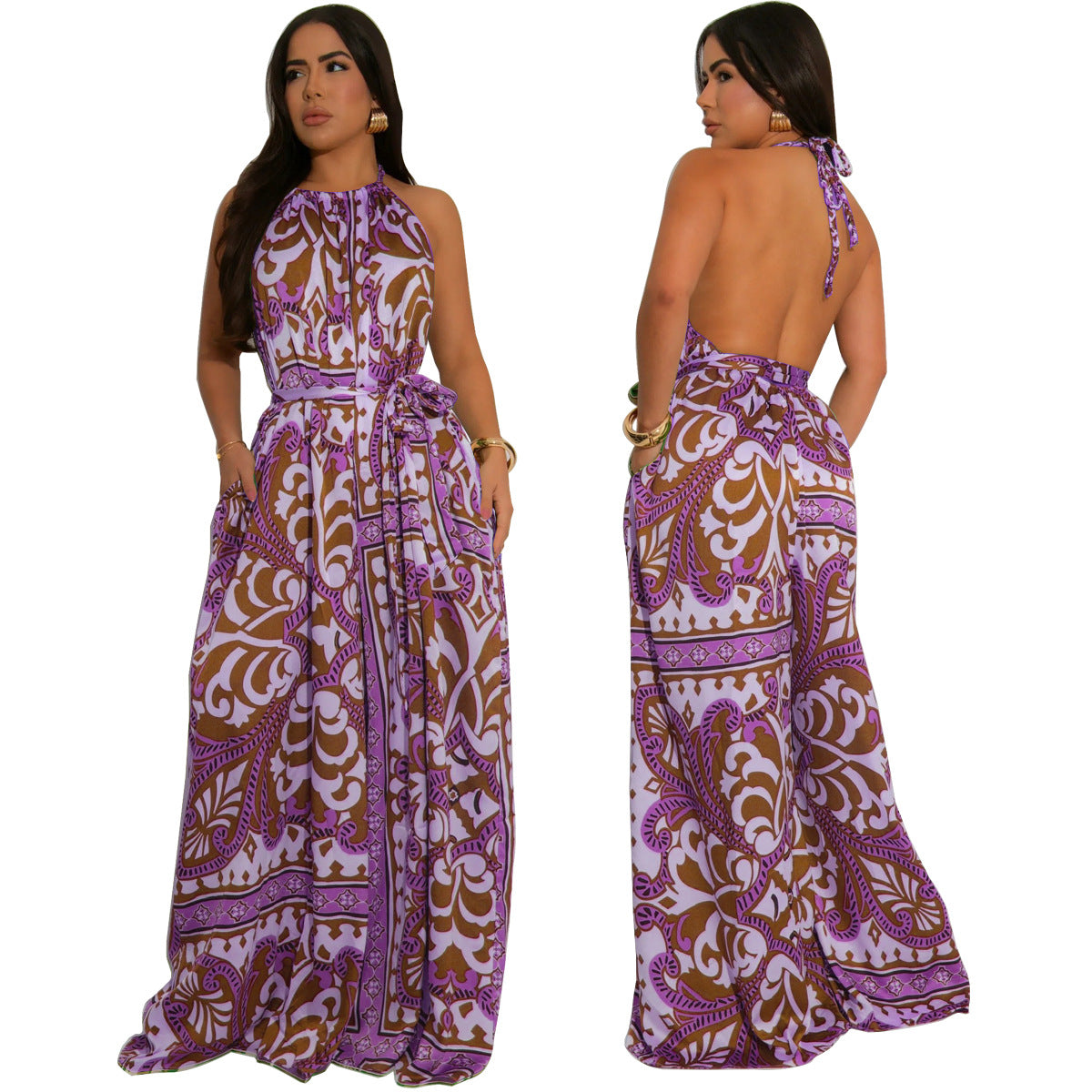 Fashion Women's Summer Holiday Style Sexy Low Back Jumpsuit 4