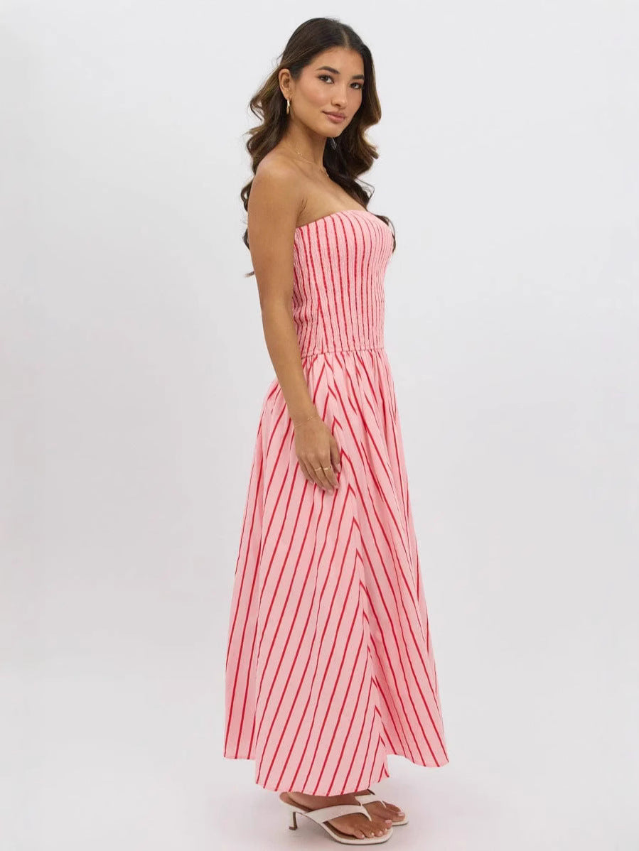 Striped Printed Strapless Sexy Women's Long Dress 5