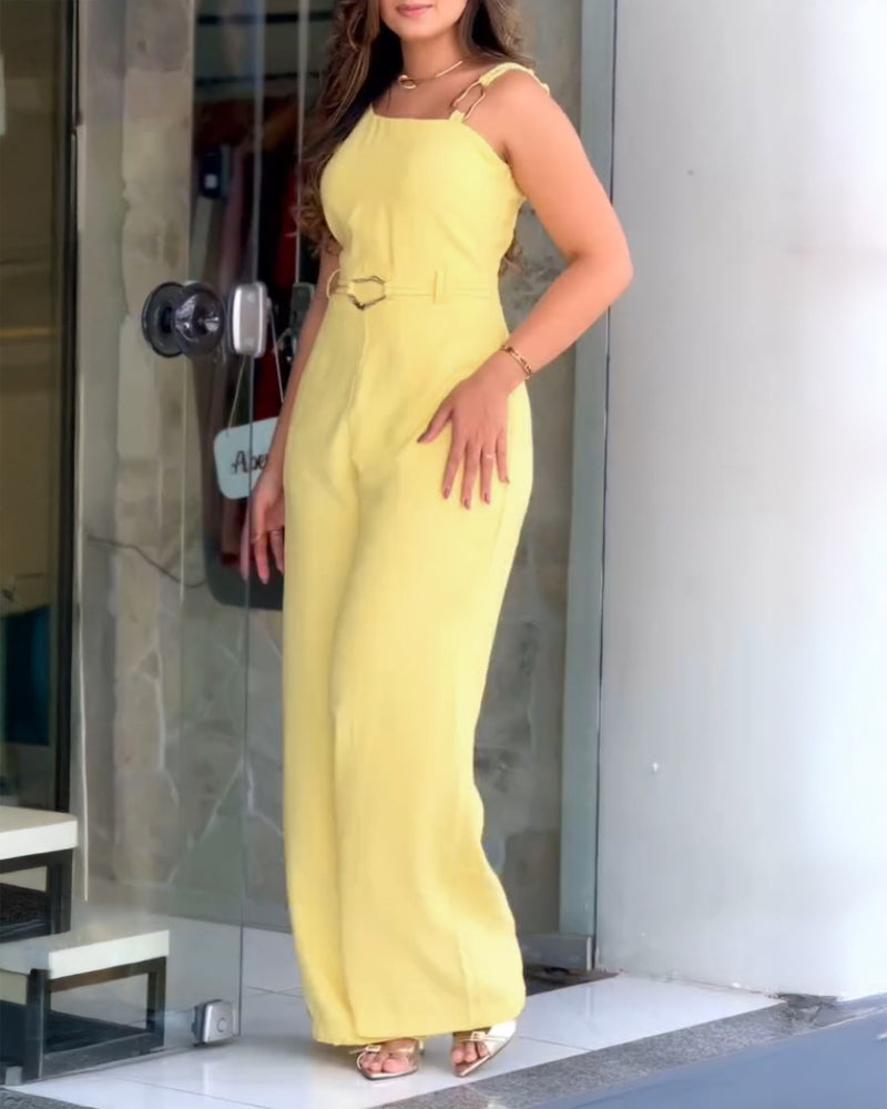 Metallic Buckle Sleeveless Wide-Leg Jumpsuit 3