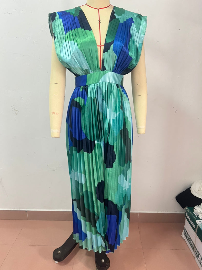 Women Casual Holidays Pleated Sleeveless Printed Dress 8