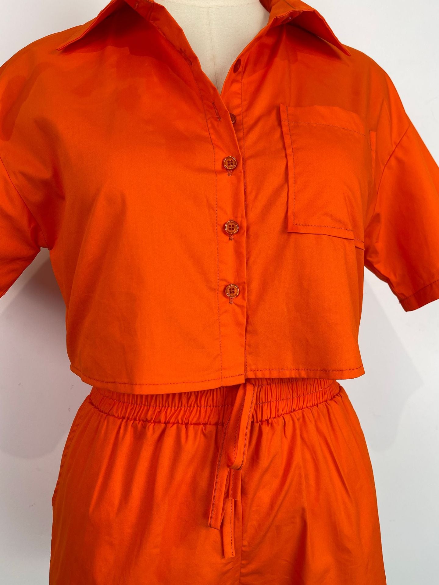 Ladies Short Sleeve Shirt Set Elastic Pocket Shorts Two-Piece Set 28