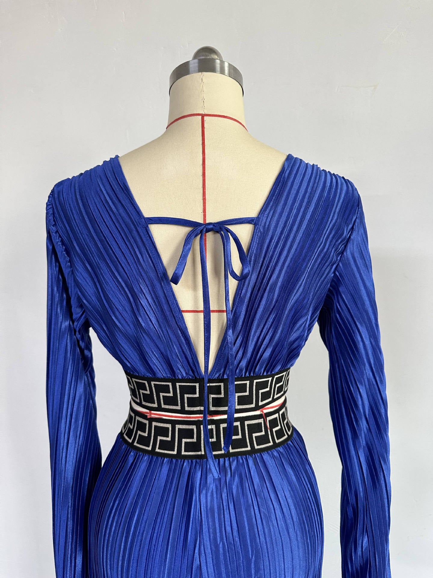 Women's Sweet Pleated V-Neck Bell Bottom Sleeve Shirt Wide Leg Pants Casual Suit 10