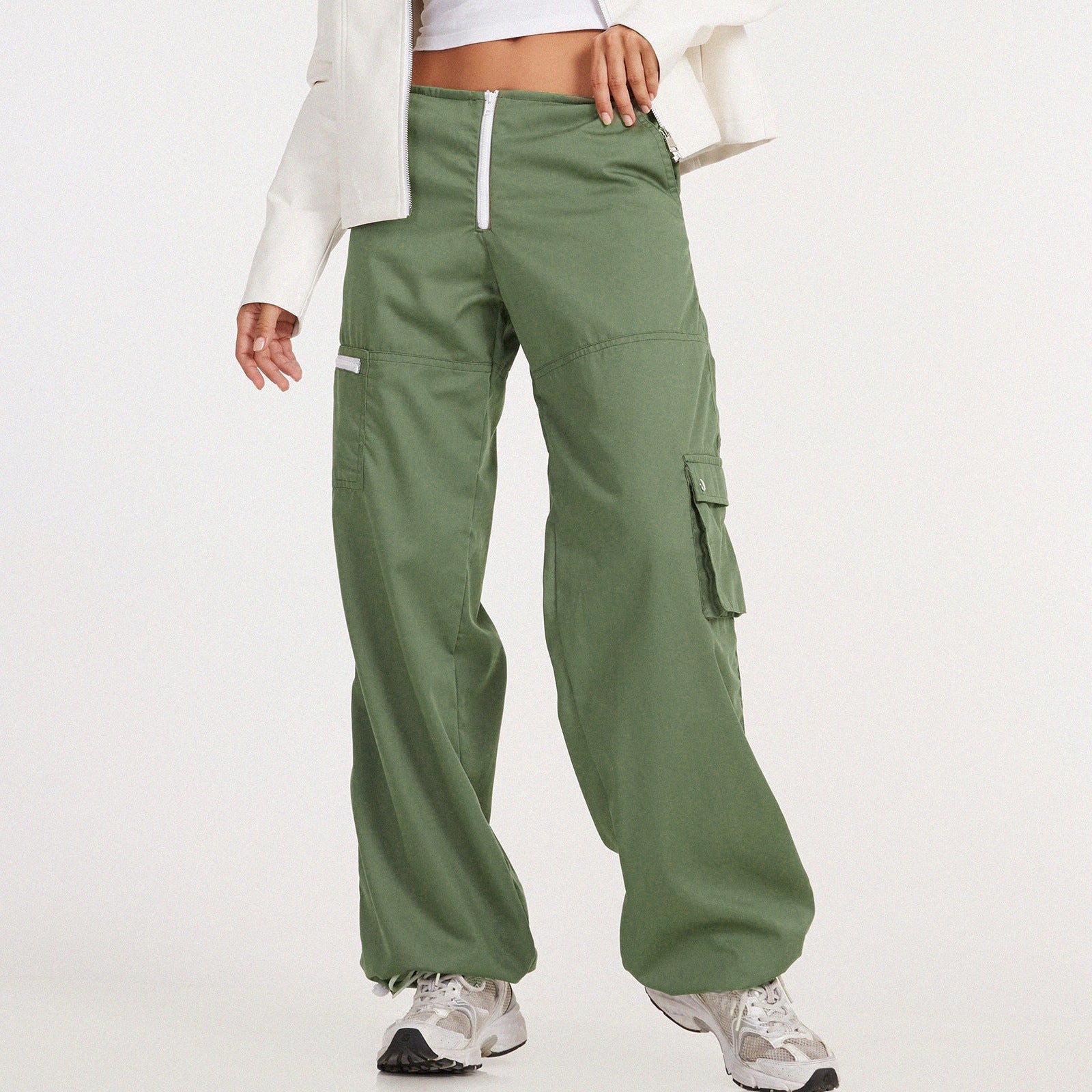 Spring Summer Cargo Pants Women's Multi-pocket Wide Leg Pants Straight High Waist Loose Pants 6