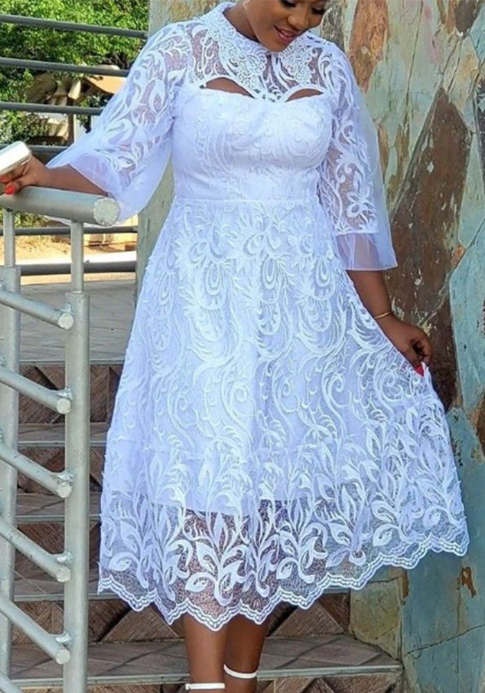 Sexy Women's Three Quarter Sleeve Lace Mesh Party Dress