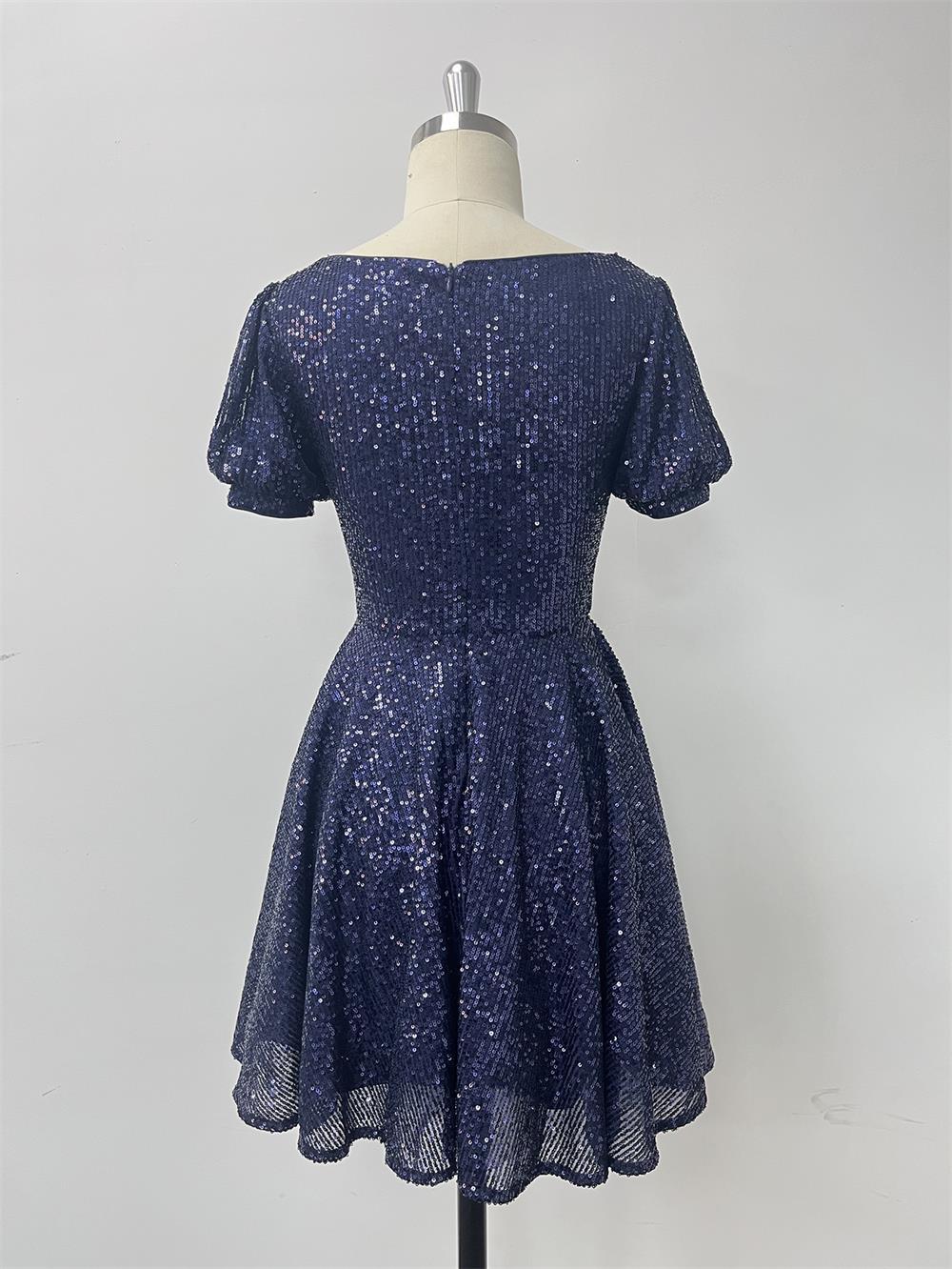 Women Elegant Zipper Cocktail Party Dress Sparkling Mini Dress 5