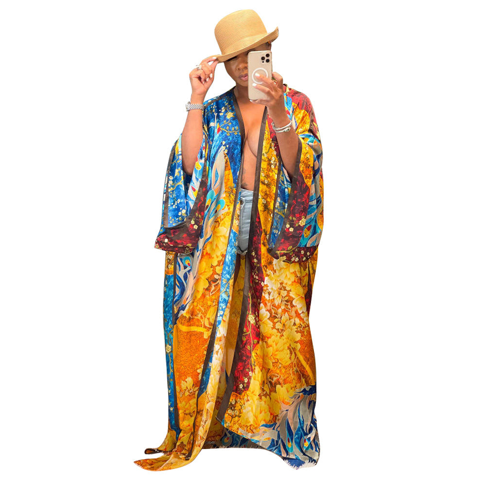 Women Casual Long Sleeve Print Robe 5