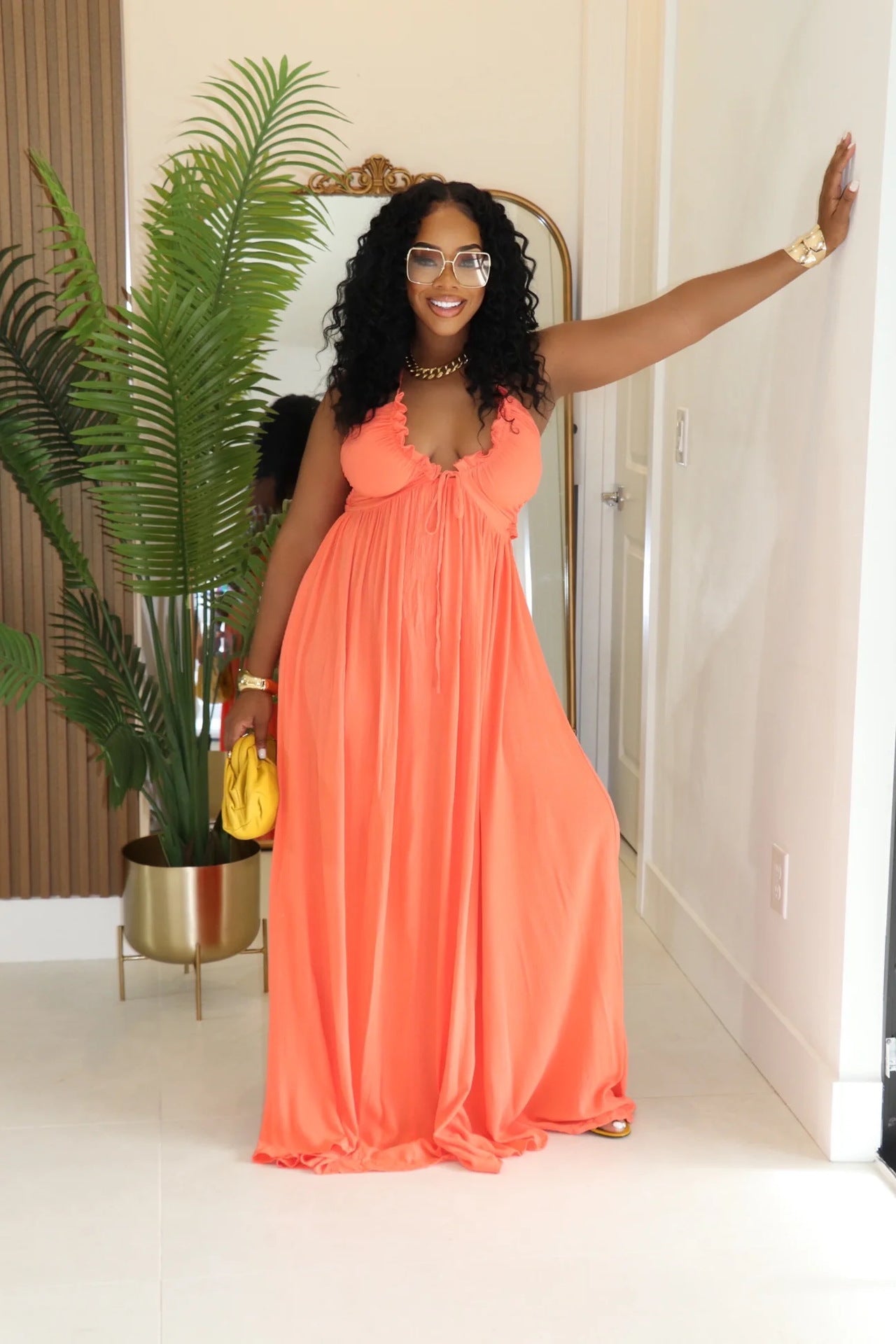 Women Casual Drawstring Lace V-Neck Solid Slip Dress 4