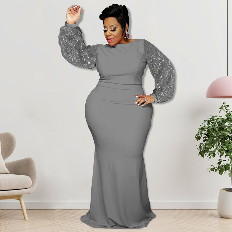 Plus Size Women's Long Sleeve Sequin Dress Autumn