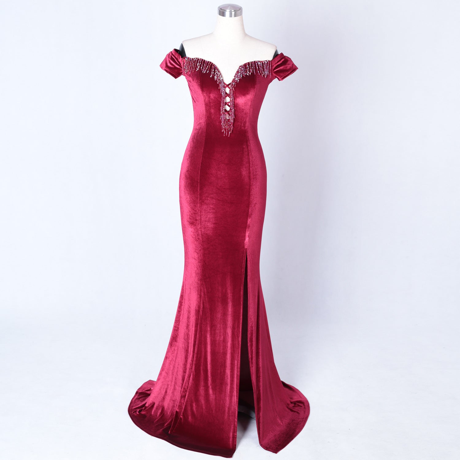 sexy off shoulder mermaid long velvet Formal Party evening dress 14