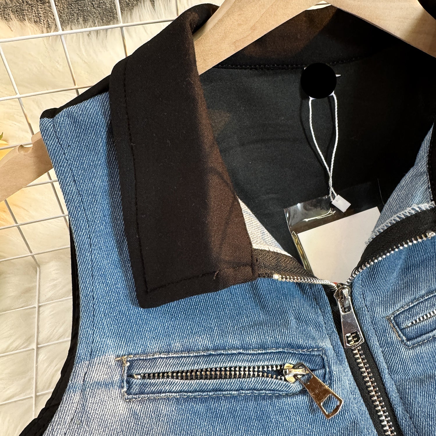 Summer Fashion Sleeveless Short Denim Patchwork Top Wide Leg Trousers Contrast Color Two piece Set for Women 7