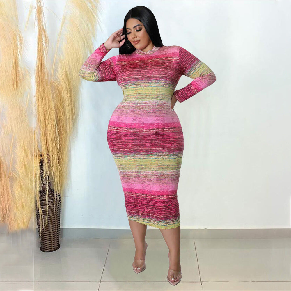 Winter Tight Fitting Sexy Print Plus Size Dress 3