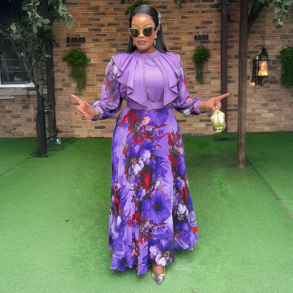 Plus Size Women African Elegant Print Long Sleeve Dress