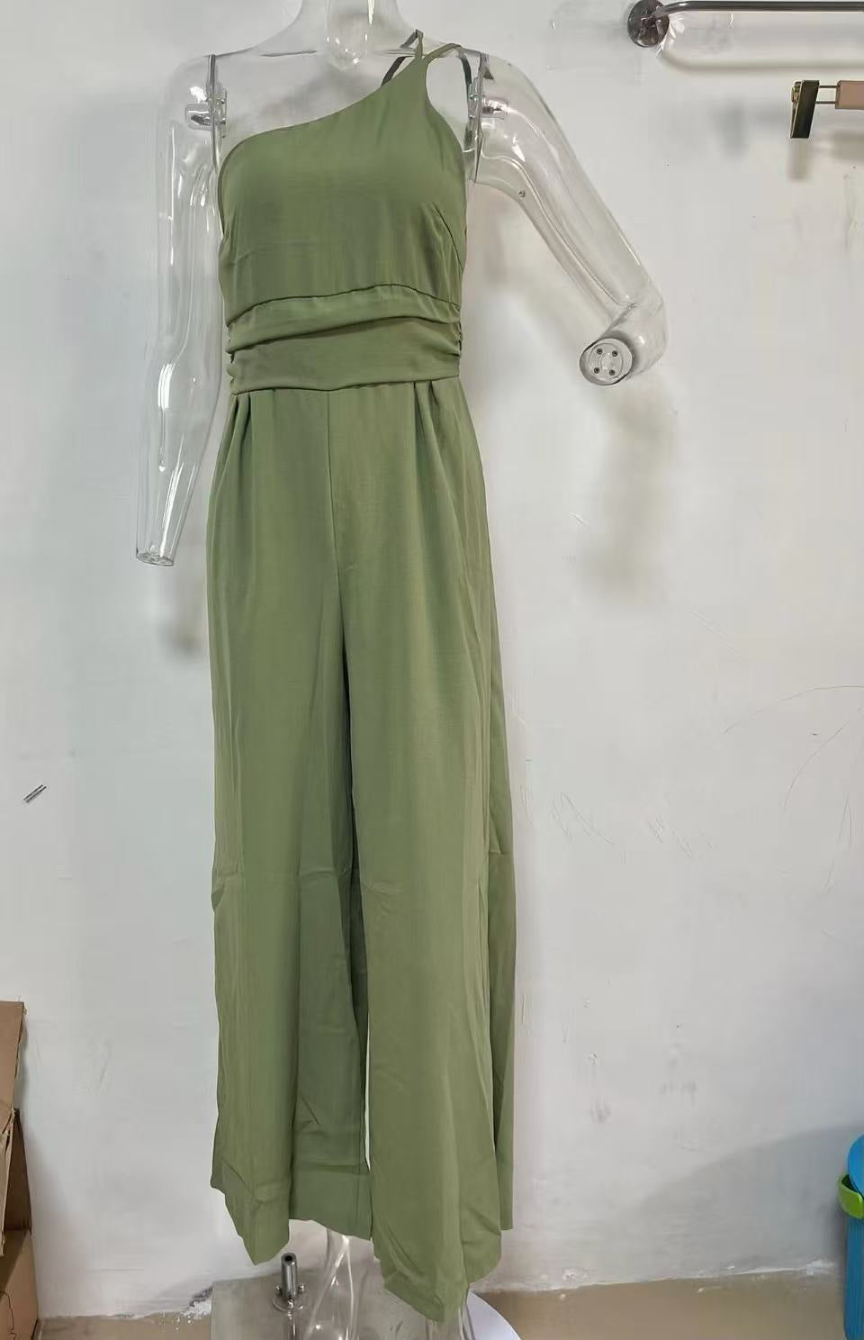 Women's Spring/Summer Solid Color Loose Wide Leg Linen Jumpsuit 8