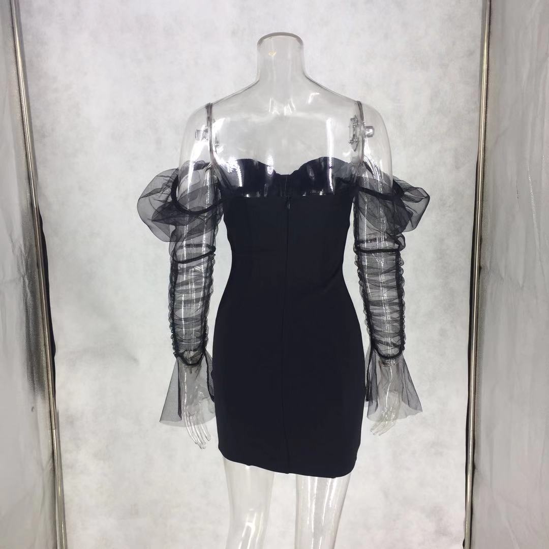 Women's Strapless Mesh Patchwork Bodycon Nightclub Dress 13