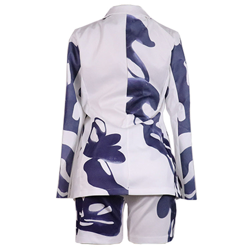 Women Fall/Winter Printed Blazer and Shorts Two-Piece Set 8