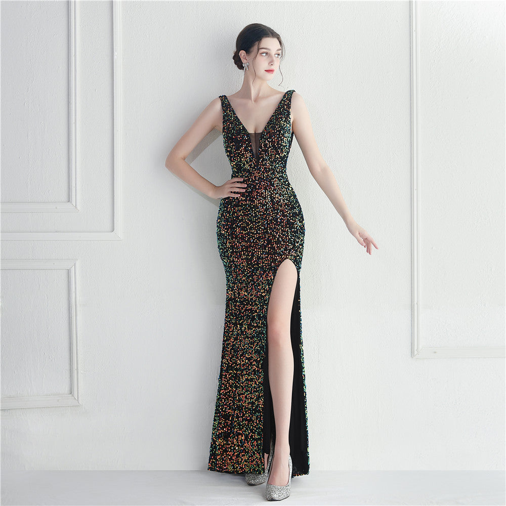 Iridescent Sequins Prom Party Long Dress Evening Gown 13