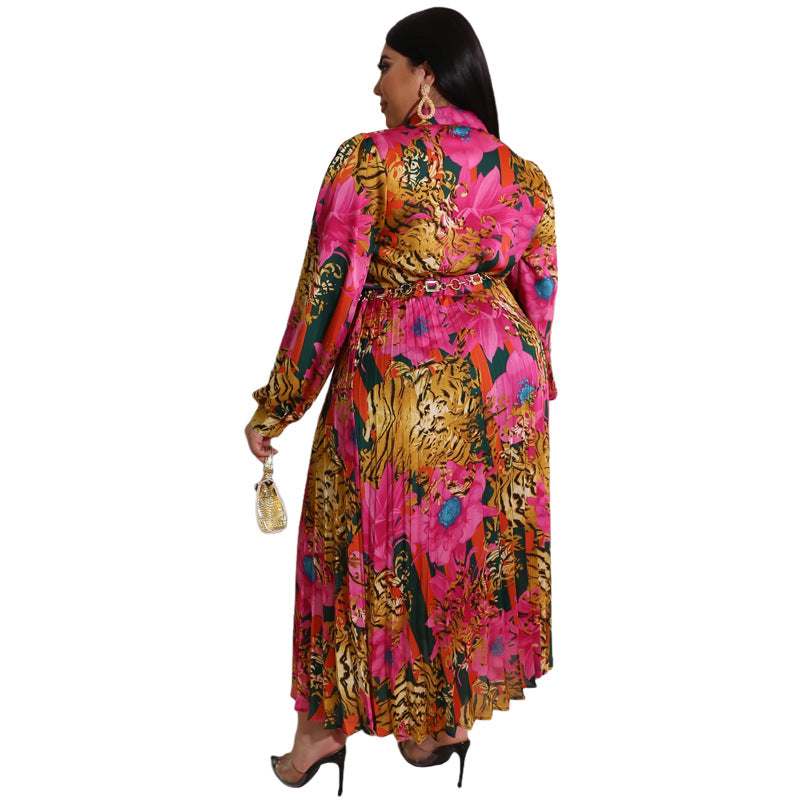 Plus Size Women Printed Long Sleeve Top + Ruched Skirt Two-Piece Set 9