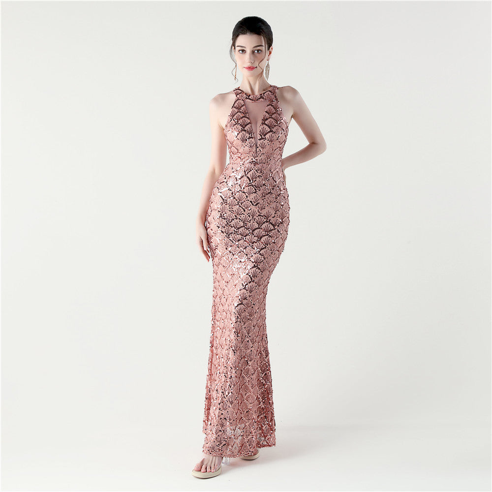 Sequin Mesh Slim Sexy Mermaid Evening Dress Dinner Party Gown 15