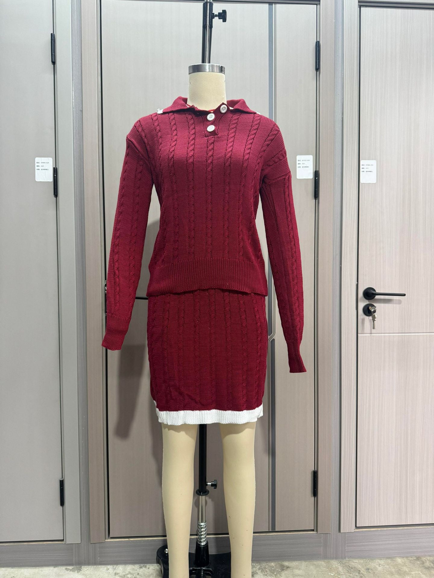 Women Knitting Long Sleeve Top and Skirt Two Piece Set 38