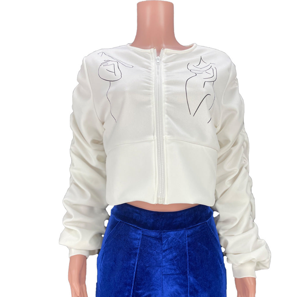 Women Sexy Printed Line Puff Sleeve Top 9