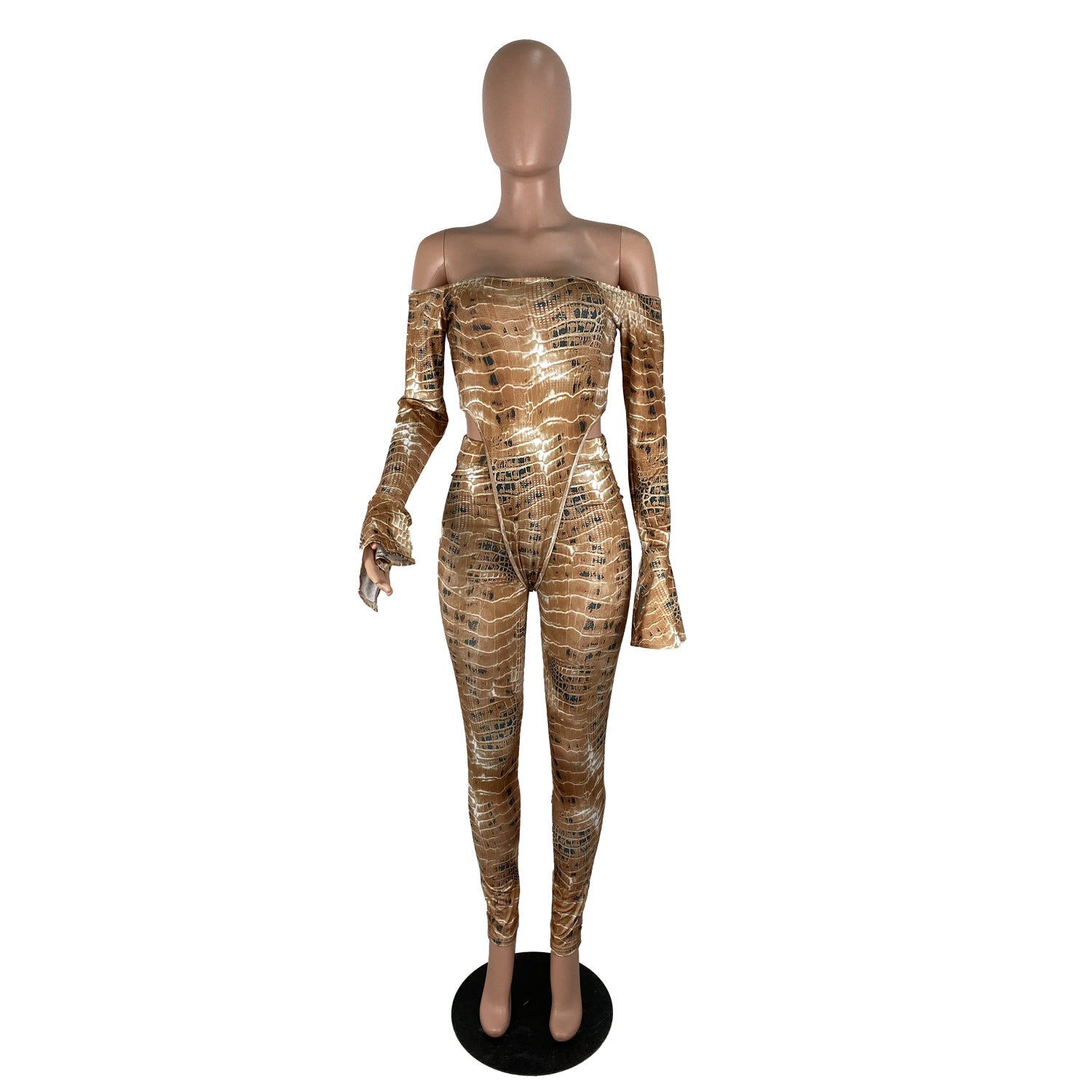 Women Long Sleeve Printed Bodysuit and Pant Two-piece Set 23