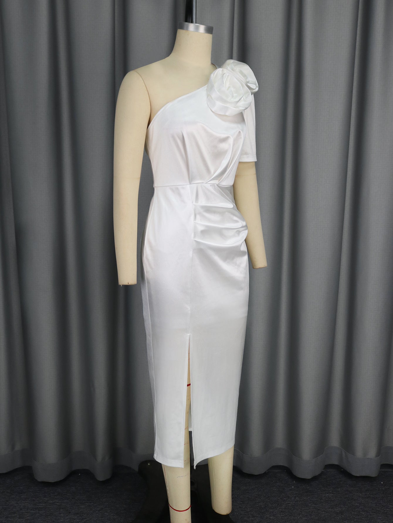 Women Career Solid Slash Shoulder Party Formal Party Slit Dresses 8