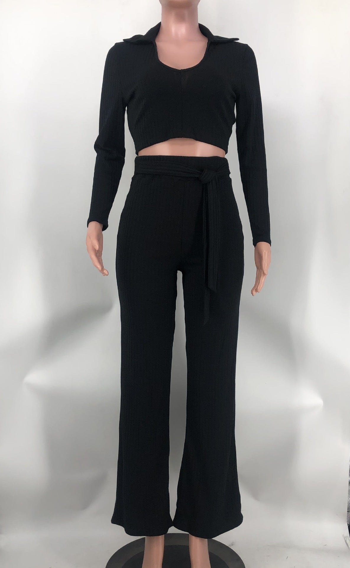 Women Solid V neck Top and Bell Bottom Pant two-piece set 15