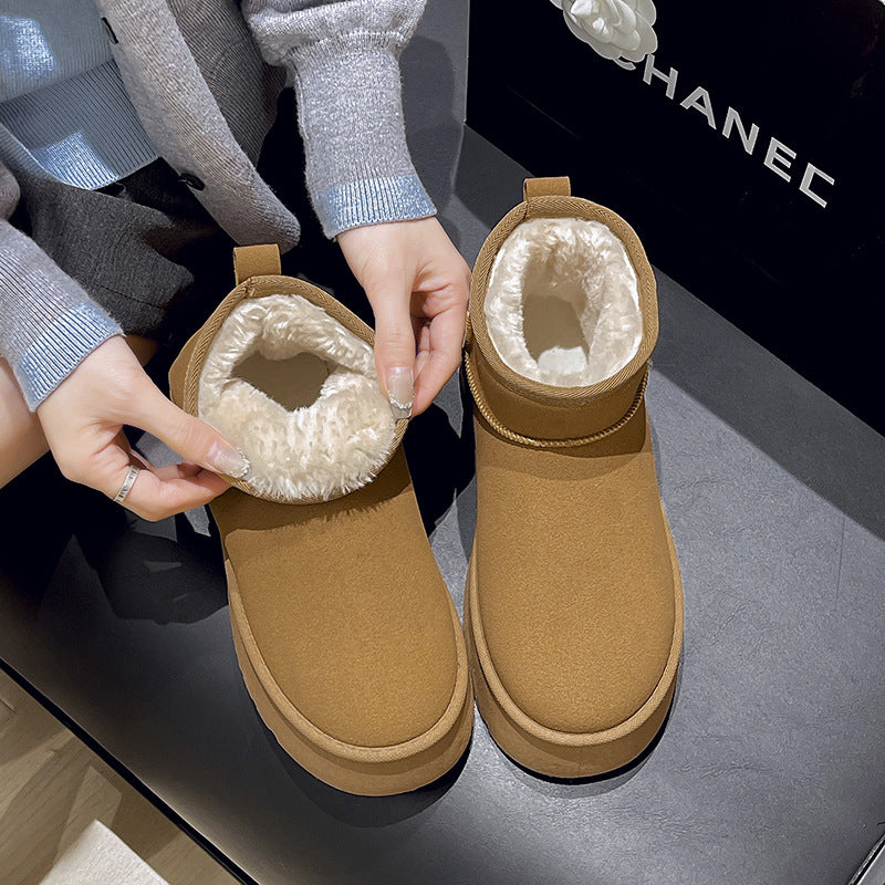 Autumn And Winter Suede Leather Thick Bottom Snow Boots Fleece Women's Casual Shoes