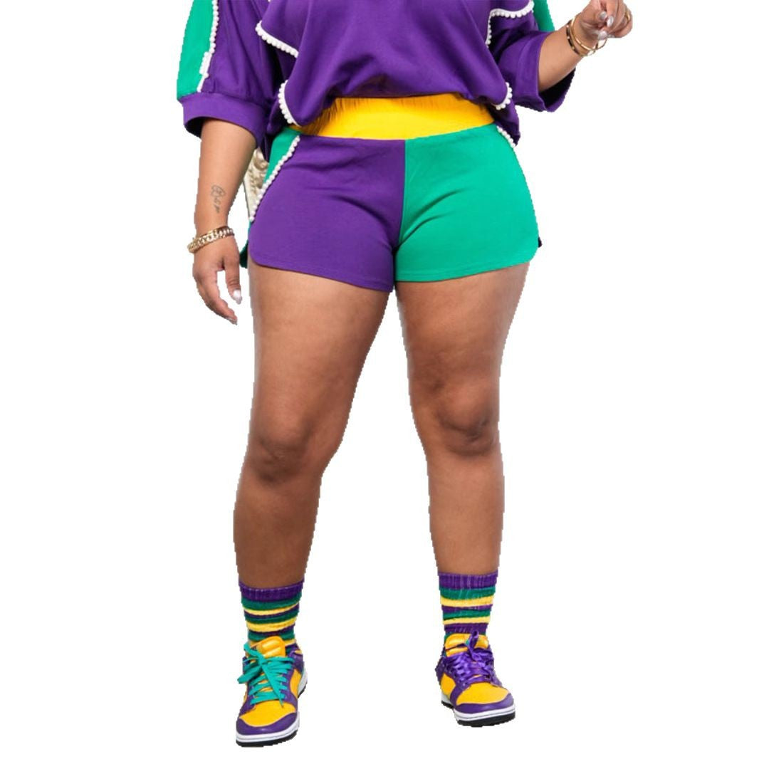 Women Color Block Patchwork Top and Shorts Two Piece Set 5